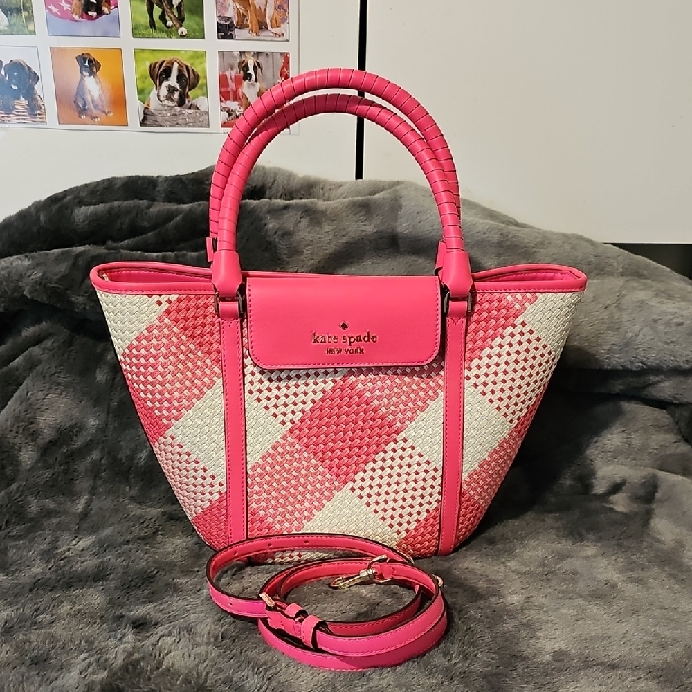 Kate Spade Pink and Cream Satchel with Gingham Pattern